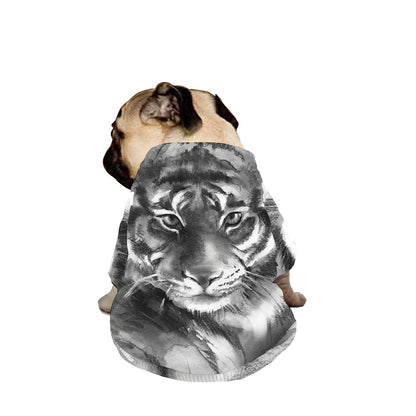 Monochrome Watercolor White Tiger Print Dog Zip Up Jacket