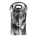 Monochrome Watercolor White Tiger Print Double Neoprene Wine Tote