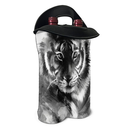 Monochrome Watercolor White Tiger Print Double Neoprene Wine Tote
