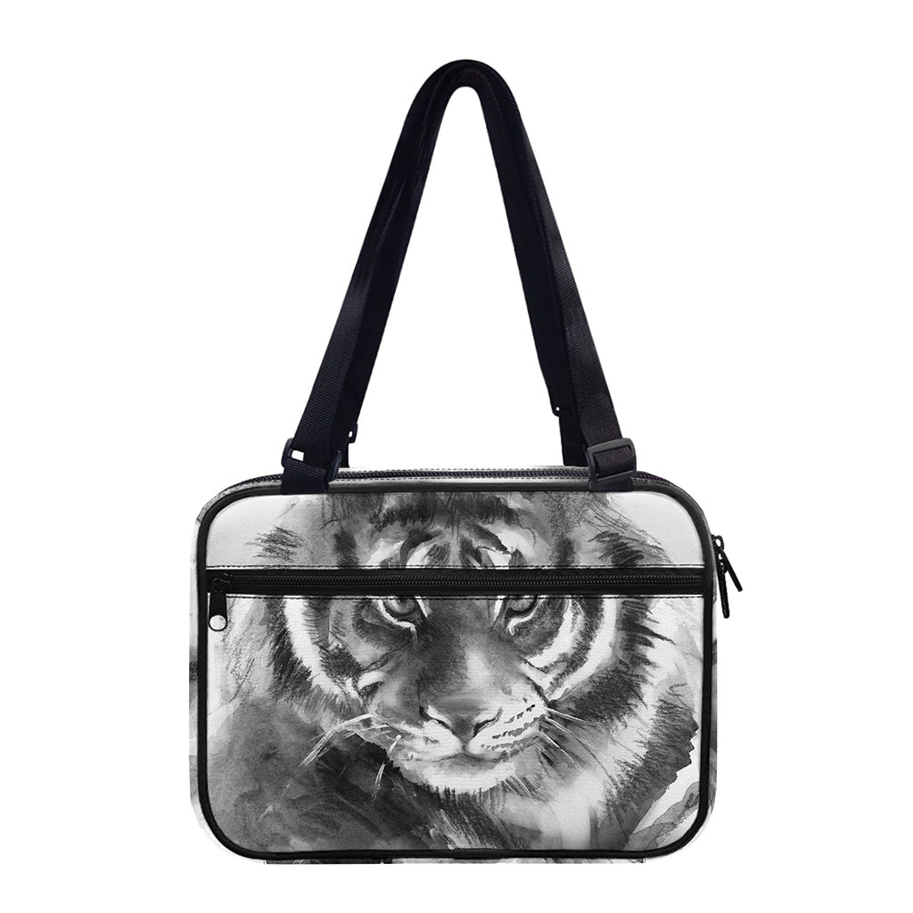 Monochrome Watercolor White Tiger Print Double Strap Bible Bag