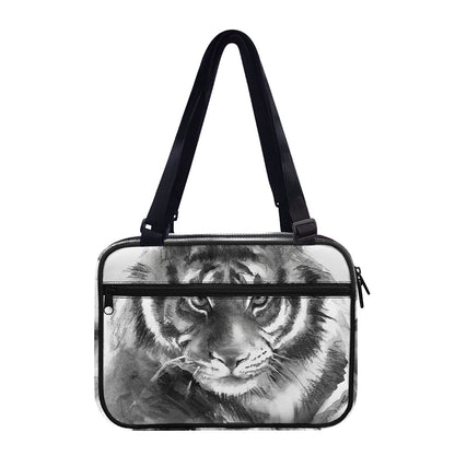 Monochrome Watercolor White Tiger Print Double Strap Bible Bag