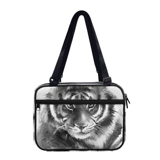 Monochrome Watercolor White Tiger Print Double Strap Bible Bag