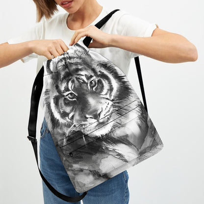 Monochrome Watercolor White Tiger Print Drawstring Backpack