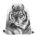 Monochrome Watercolor White Tiger Print Drawstring Bag