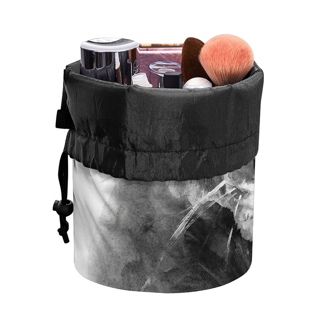 Monochrome Watercolor White Tiger Print Drawstring Makeup Bag