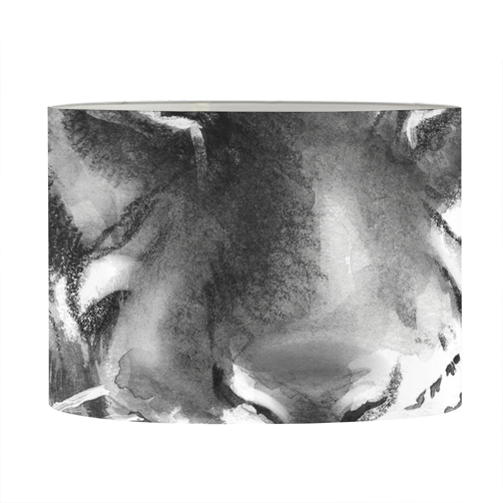 Monochrome Watercolor White Tiger Print Drum Lamp Shade