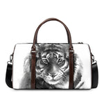 Monochrome Watercolor White Tiger Print Duffle Bag