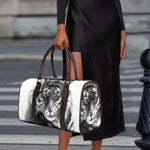 Monochrome Watercolor White Tiger Print Duffle Bag
