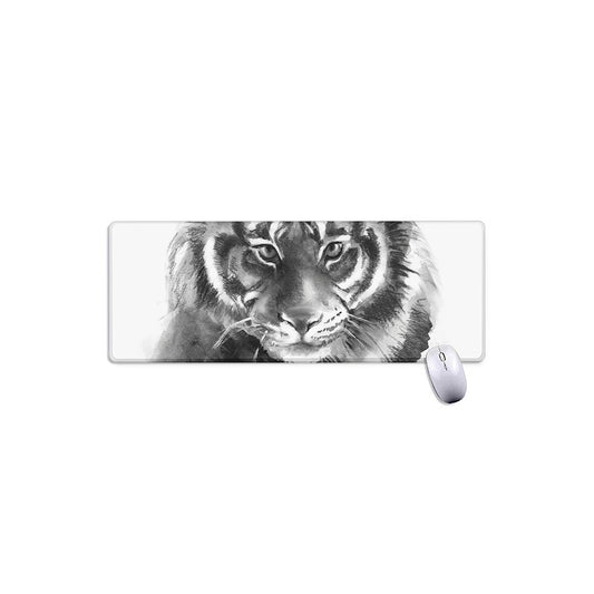 Monochrome Watercolor White Tiger Print Extended Mouse Pad