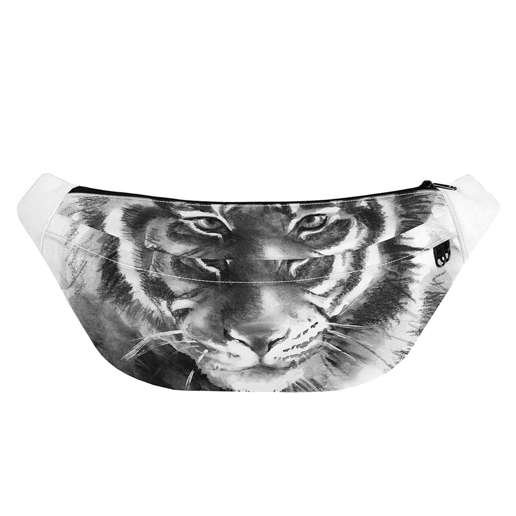Monochrome Watercolor White Tiger Print Fanny Pack