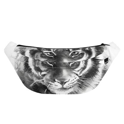 Monochrome Watercolor White Tiger Print Fanny Pack