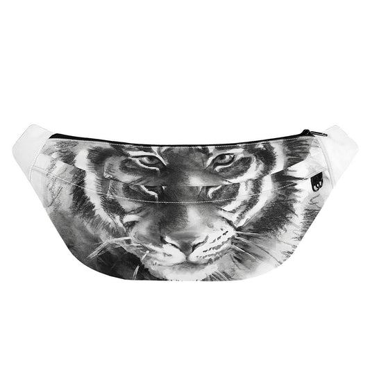Monochrome Watercolor White Tiger Print Fanny Pack