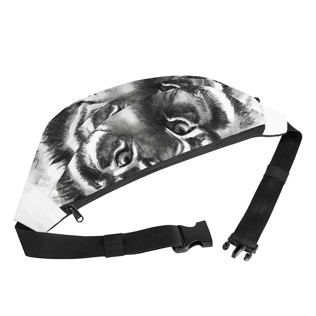 Monochrome Watercolor White Tiger Print Fanny Pack