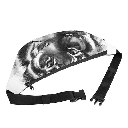 Monochrome Watercolor White Tiger Print Fanny Pack
