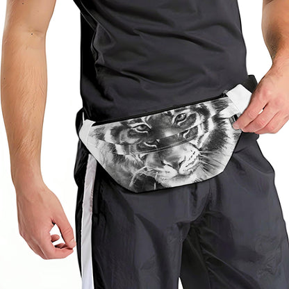 Monochrome Watercolor White Tiger Print Fanny Pack