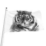 Monochrome Watercolor White Tiger Print Flag