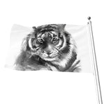 Monochrome Watercolor White Tiger Print Flag