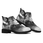 Monochrome Watercolor White Tiger Print Flat Ankle Boots