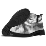 Monochrome Watercolor White Tiger Print Flat Ankle Boots