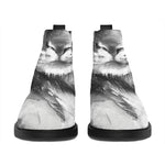 Monochrome Watercolor White Tiger Print Flat Ankle Boots
