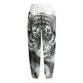 Monochrome Watercolor White Tiger Print Fleece Lined Knit Pants