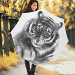 Monochrome Watercolor White Tiger Print Foldable Umbrella