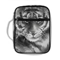 Monochrome Watercolor White Tiger Print Front Pocket Bible Bag
