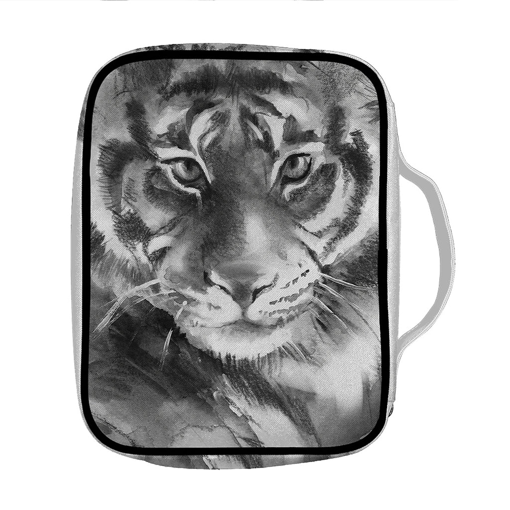Monochrome Watercolor White Tiger Print Front Pocket Bible Bag