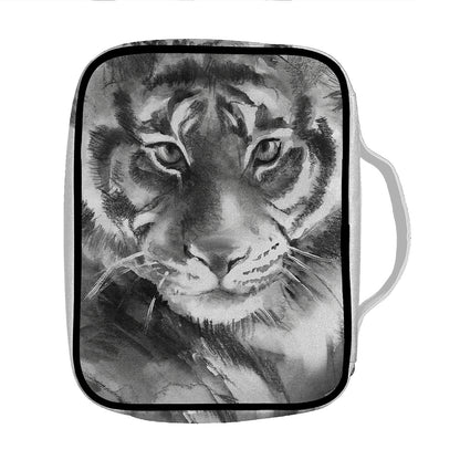 Monochrome Watercolor White Tiger Print Front Pocket Bible Bag