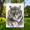 Monochrome Watercolor White Tiger Print Garden Flag