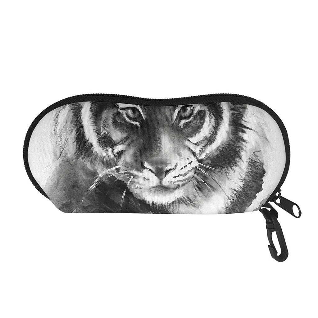 Monochrome Watercolor White Tiger Print Glasses Case