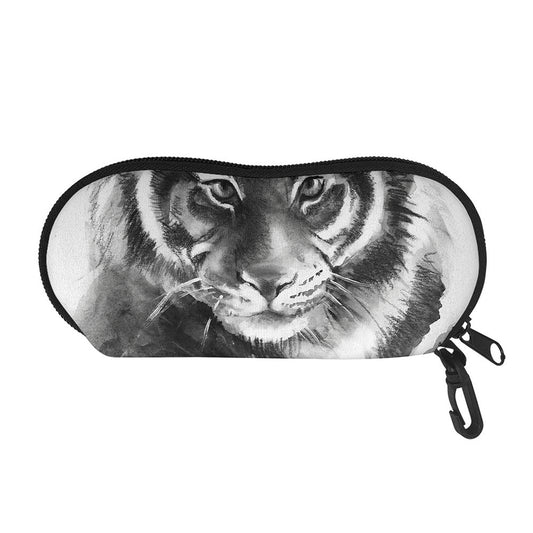 Monochrome Watercolor White Tiger Print Glasses Case