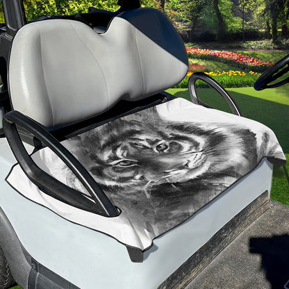 Monochrome Watercolor White Tiger Print Golf Cart Seat Cover
