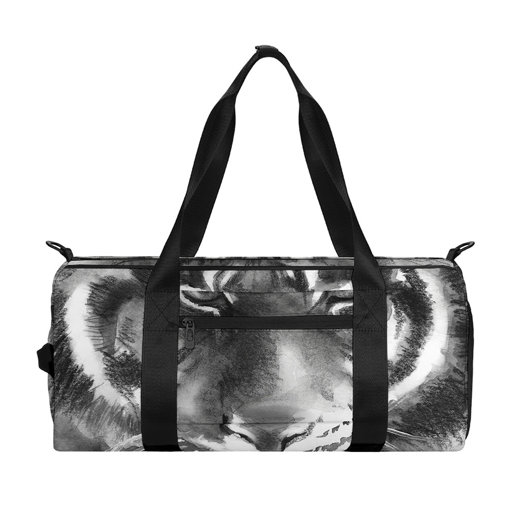 Monochrome Watercolor White Tiger Print Gym Bag