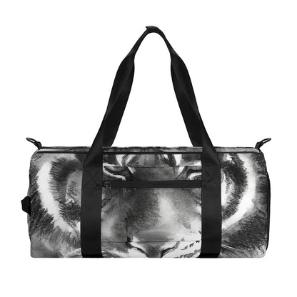 Monochrome Watercolor White Tiger Print Gym Bag