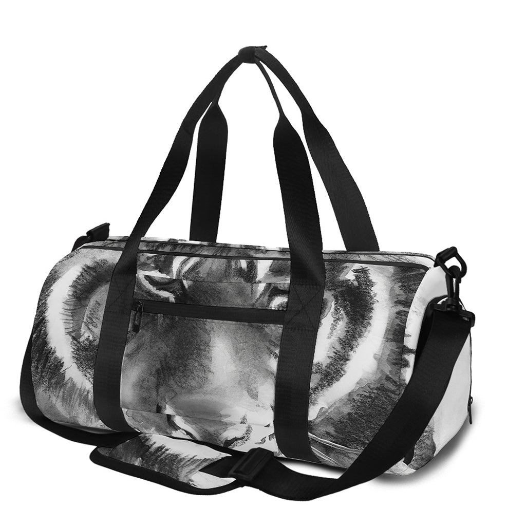 Monochrome Watercolor White Tiger Print Gym Bag
