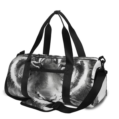 Monochrome Watercolor White Tiger Print Gym Bag