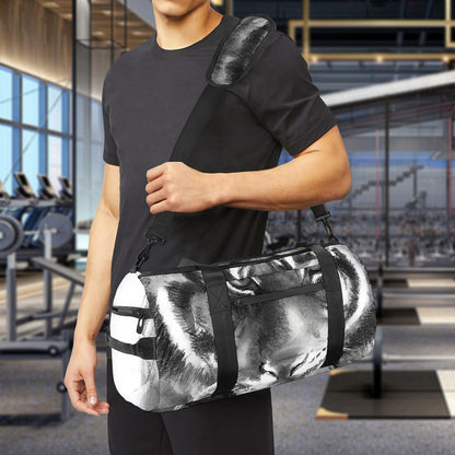 Monochrome Watercolor White Tiger Print Gym Bag