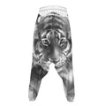 Monochrome Watercolor White Tiger Print Hammer Pants
