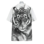 Monochrome Watercolor White Tiger Print Hawaiian Shirt