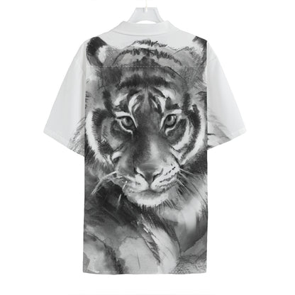 Monochrome Watercolor White Tiger Print Hawaiian Shirt