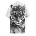 Monochrome Watercolor White Tiger Print Hawaiian Shirt