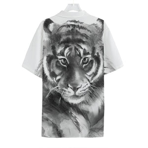 Monochrome Watercolor White Tiger Print Hawaiian Shirt