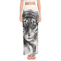 Monochrome Watercolor White Tiger Print High Slit Maxi Skirt