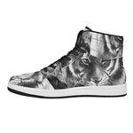 Monochrome Watercolor White Tiger Print High Top Leather Sneakers