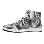 Monochrome Watercolor White Tiger Print High Top Leather Sneakers