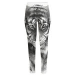 Monochrome Watercolor White Tiger Print High-Waisted Pocket Leggings