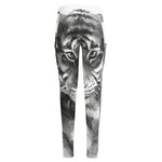 Monochrome Watercolor White Tiger Print High-Waisted Pocket Leggings