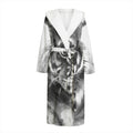 Monochrome Watercolor White Tiger Print Hooded Bathrobe