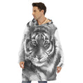 Monochrome Watercolor White Tiger Print Hoodie Blanket